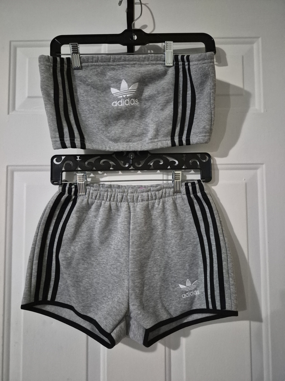 Juniors Adidas Gray Athletic Shorts with Black Three-Stripes